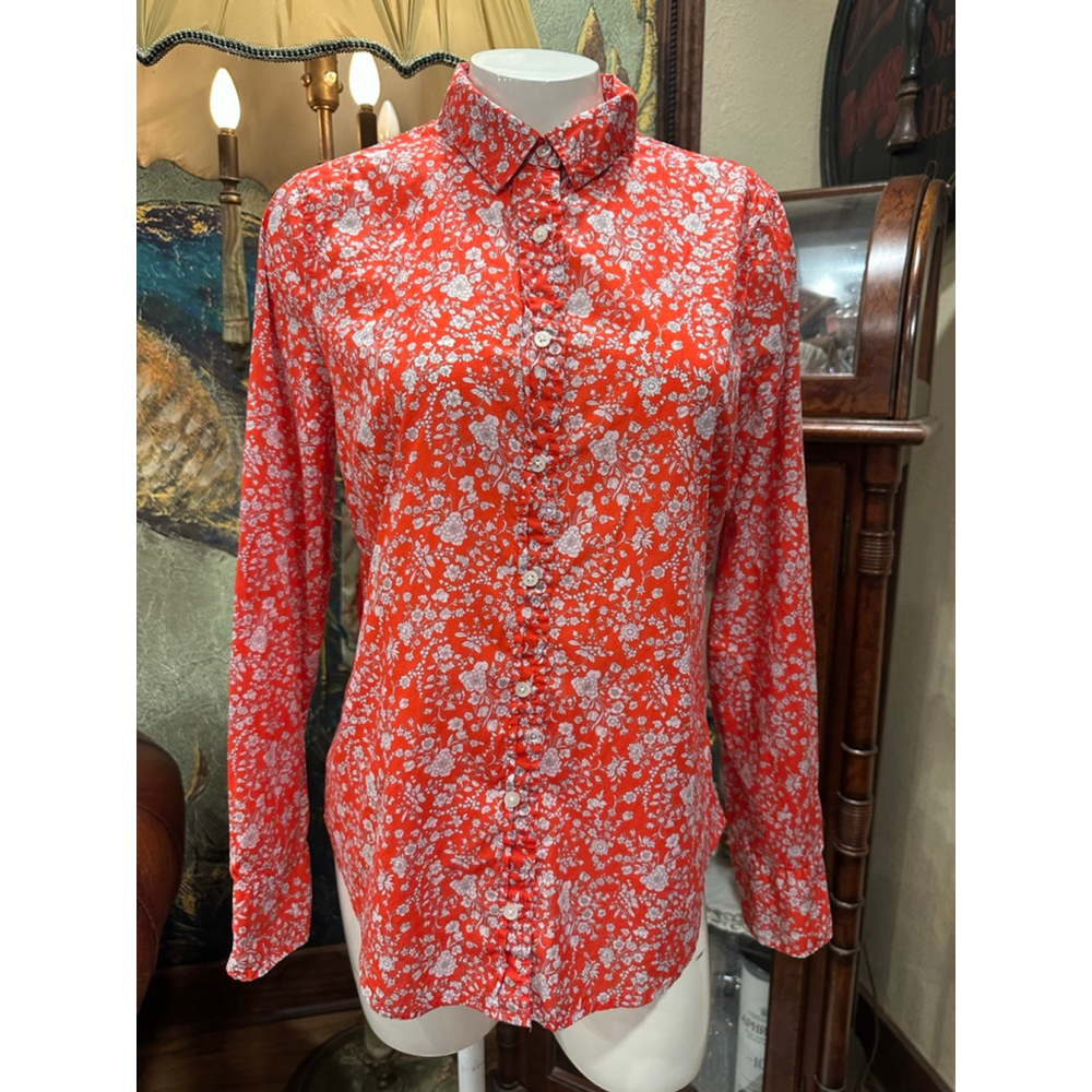 Women's J.Crew Red & White Floral Button Down Shirt, Size 8